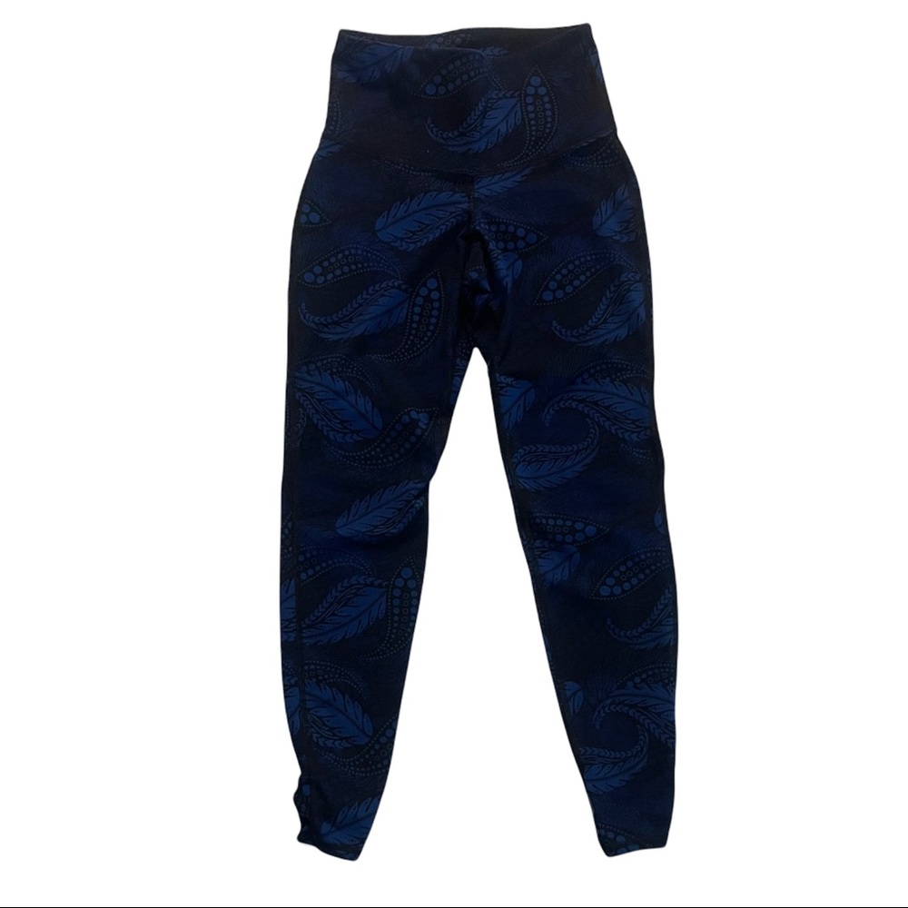 OLD NAVY ACTIVE Go Dry Fitted Cropped Mid Calf Black & Blue Yoga Leggings XS